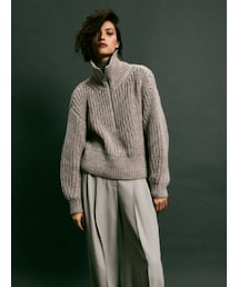 H&M | チャンキーニットハーフジップセーター カラー：ライトベージュ／サイズ：L(ニット/セーター)