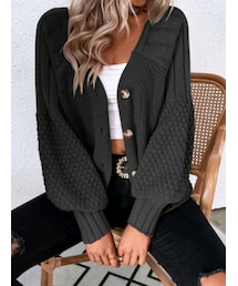 SHEIN | SHEIN Frenchy ラグランスリーブテクスチャーカーディガンニット¥2,073 カラー：ブラック／サイズ：M(JP−XL)(カーディガン/ボレロ)
