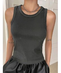 SHEIN | DAZY リブニットタンクトップ カラー：Dark Grey／サイズ：L(タンクトップ)