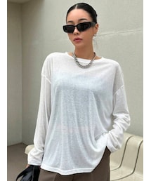 SHEIN | SHEIN/DAZY ドロップショルダーシアートップス¥804 カラー：ホワイト／サイズ：M(Tシャツ/カットソー)