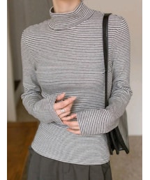 SHEIN | SHEIN/Dazy-Less ボーダーモックネックTシャツ サイズ：XL(Tシャツ/カットソー)