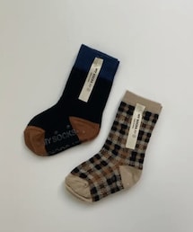 韓国子供服 | size... M(3〜4y) / color... チェック×バイカラー(ソックス/靴下)