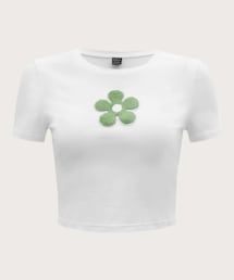 SHEIN | フラワー刺繍クロップT (ID: 10435377)(Tシャツ/カットソー)
