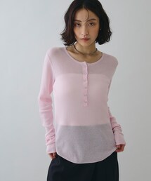 ELLEgirl | ヘンリーネックシアーリブトップス【ELLEgirl/エルガール】(Tシャツ/カットソー)