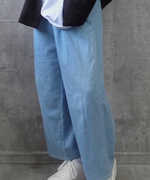 GU | ライトデニムタックワイドパンツ　BLUE S(デニムパンツ)