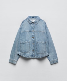 ZARA | DENIM JACKET WITH PATCH POCKET/パッチポケットデニムジャケット MID-BLUE/ミディアムブルー Mサイズ(デニムジャケット)