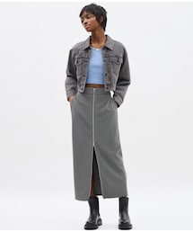 GU | フロントジップナローロングスカートQ 07GRAY Lサイズ(スカート)