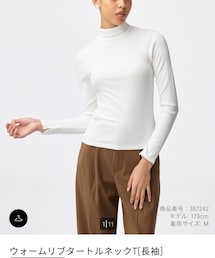 GU | ウォームリブタートルネックT(長袖) 01OFF WHITE Mサイズ(Tシャツ/カットソー)