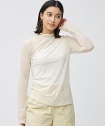GU | シアーハイネックT(長袖) 01OFF WHITE Lサイズ(Tシャツ/カットソー)