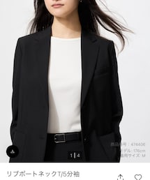 UNIQLO | リブボートネックT/5分袖 01OFF WHITE Lサイズ(Tシャツ/カットソー)