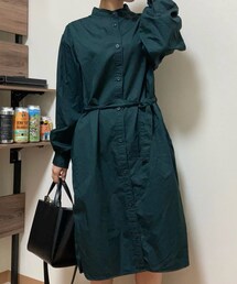 UNIQLO | GIRLS ギャザーシャツワンピース（長袖）/カラー 08 DARK GRAY /サイズ:160(ワンピース/ドレス)
