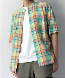 Grand PARK | インド綿使用マドラスチェックバンドカラー半袖シャツ(シャツ/ブラウス)