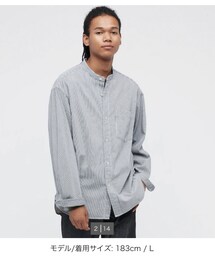 UNIQLO | ヒッコリーオーバーサイズスタンドカラーシャツ（長袖）(シャツ/ブラウス)