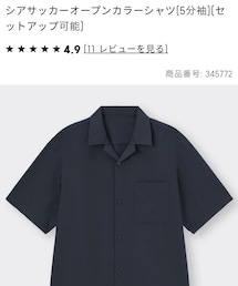 GU | シアサッカーオープンカラー(5分袖)/M(シャツ/ブラウス)