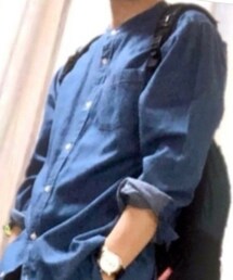 no brand | 古着90's/日本製デニムバンドカラー/L(シャツ/ブラウス)