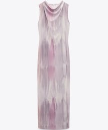 ZARA | プリント柄チュールワンピース ライトベージュ 0/5644/021/052/03  M (9~11 号)(ワンピース)