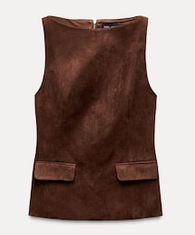 ZARA | フェイクスエード ラペル トップ ブラウン 0/9085/050/700/03(トップス)