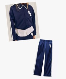 ZARA | サイドライン入りサテン　ジャケット&パンツ/2XL&XS(オールインワン・サロペット)