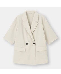 GU | テーラードハーフスリーブジャケット　BEIGE (XL)(テーラードジャケット)