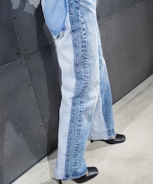 INSCRIRE | 【INSCRIRE】 2022.9月ストレートパッチ ディファレントデニムID-PT12A  MADE IN JAPAN  サイズ(cm) 36 /ウェスト76 股上28 股下77 ワタリ27 裾幅21 38 /ウェスト78 股上29 股下79 ワタリ29 裾幅22  MATERIAL COTTON 100%  PATCH COW LEATHER (デニムパンツ)