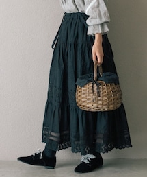 Samansa Mos2 | 【kazumi×Samansa Mos2】サス付刺繍スカート〔ブラック〕(スカート)