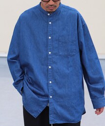 Audience | 「備中備後」 6オンス デニム バンドカラー ボクシーAライン 長袖シャツ [AUD6392](シャツ/ブラウス)