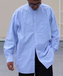 Audience | 播州織オックスフォードシャンブレー バンドカラー 長袖 ボクシーAラインシャツ(シャツ/ブラウス)