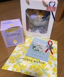 present | プレゼント🎁💐ミニブーケ(私の好きなブルー系!)✨スカーフとスカーフ留め✨フィナンシェ✨(その他)