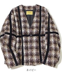 SEVEN BY SEVEN | SWITCHING CARDIGAN（スウィッチングカーディガン）-Leather / Houndstooth pattern-／seven by seven（セブンバイセブン）(ノーカラージャケット)