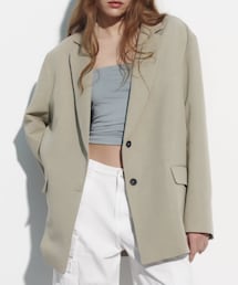 ZARA | オーバーサイズリネンブレンドブレザー　M-L(テーラードジャケット)