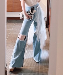 DINT | ダメージとチュール♡チュールは取り外し可🙆‍♀️(デニムパンツ)