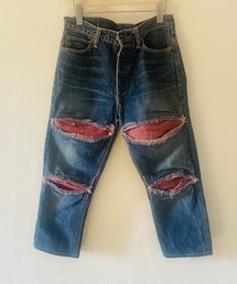 FULLCOUNT | ダメージレザーパッチデニム(デニムパンツ)