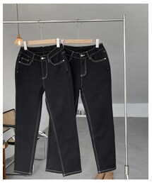 no brand | 起毛黑色牛仔裤(デニムパンツ)