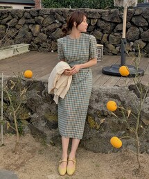 DHOLIC | チェックパフスリーブワンピース(ワンピース/ドレス)