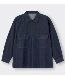 GU | デニムハーフジッププルオーバーシャツ(長袖)Q(トップス)