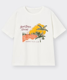 GU | グラフィックT(5分袖)(サンセット)(Tシャツ/カットソー)