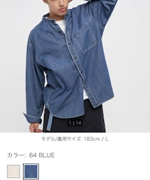 UNIQLO | UNIQLOデニムオーバーサイズスタンドカラーシャツ（長袖）Ｌ(シャツ/ブラウス)
