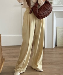 Korea | バックゴムダブルタックワイドロングスラックス(パンツ)