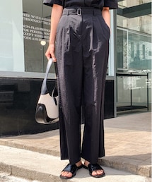 Korea | ベルト付きバックゴムダブルタックワイドパンツ(パンツ)