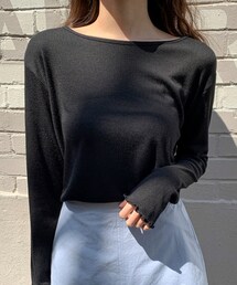 ENVYLOOK | メロウフリルレーヨン混ストレッチボートネックTシャツ(トップス)