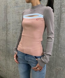 DIESEL | レディース ニット 長袖 トップス カラーコントラスト オープンデザイン(ニット/セーター)