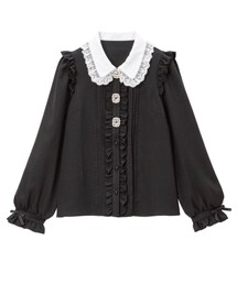 DearMyLove | キラキラビジューフリルリボンブラウス／ブラック L(シャツ/ブラウス)