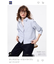 GU | オックスフォードストライプショートシャツ(シャツ/ブラウス)