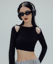 PAZZO | 簍空修身直紋針織上衣(ニット/セーター)