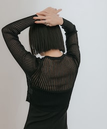 PAZZO | & IN THING時髦透肌坑條冰麻上衣(トップス)