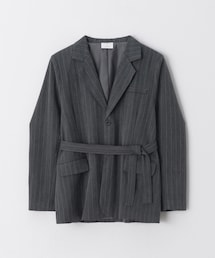 PAZZO | 直條紋打摺袖綁帶西裝外套(金針菇聯名款)(スーツジャケット)