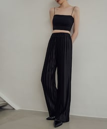 PAZZO | 微光澤直筒壓褶長褲(パンツ)