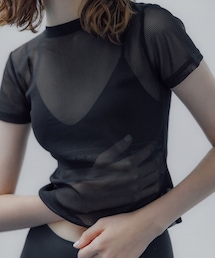 PAZZO | 直紋透膚感圓領上衣(Tシャツ/カットソー)