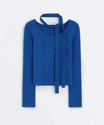 PAZZO | 大U領磨毛感合身上衣(附領巾)(佑妮聯名款)(トップス)