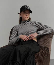 PAZZO | 透肌感條紋高領上衣(トップス)